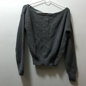 BOOHOO gray off the shoulder cropped sweater